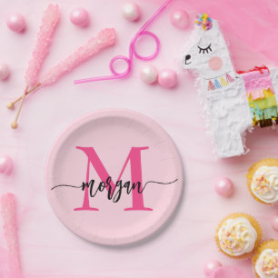 Hot Pink Modern Script Girl Monogram Name Pappteller