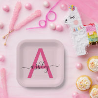 Hot Pink Modern Script Girl Monogram Name