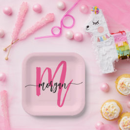 Hot Pink Modern Script Girl Monogram Name Pappteller