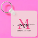 Hot Pink Modern Script Girl Monogram Name Schlüsselanhänger<br><div class="desc">Behalt deine Schlüssel stilvoll mit unserem Hot Pink Modern Script Girly Monogram Name Schlüsselanhänger! Dieser Schlüsselanhänger mit seinem lebhaften, rosafarbenen Design ist mit Ihrem Namen in einem schicken, modernen Drehbuch für eine maßgeschneiderte, modische Touch personalisiert. Ideal, um einen Flair in Ihre Tasche zu stecken, sowohl praktisch als auch stilvoll. Dieser...</div>