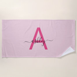 Hot Pink Modern Script Girl Monogram Name Strandtuch