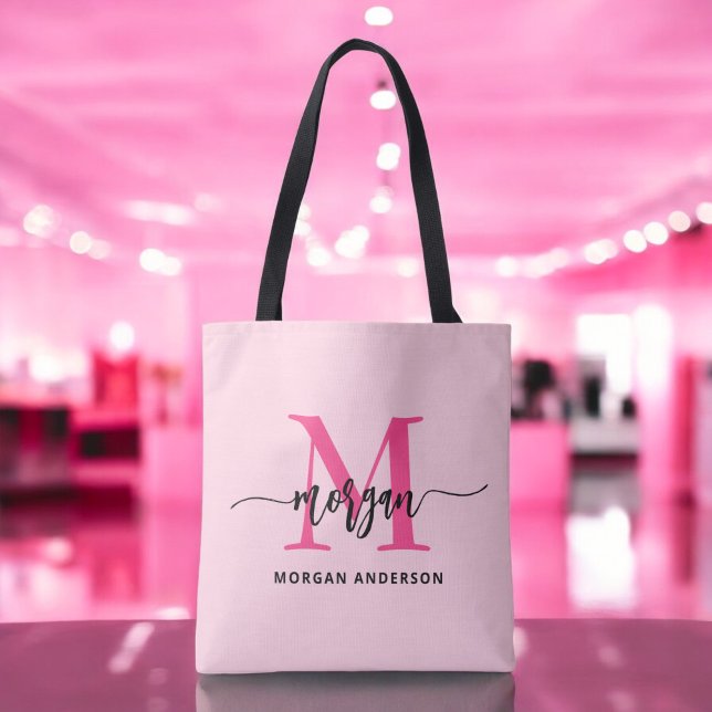 Hot Pink Modern Script Girl Monogram Name Tasche (Von Creator hochgeladen)