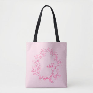 Hot Pink Modern Script Girl Monogram Name Tasche