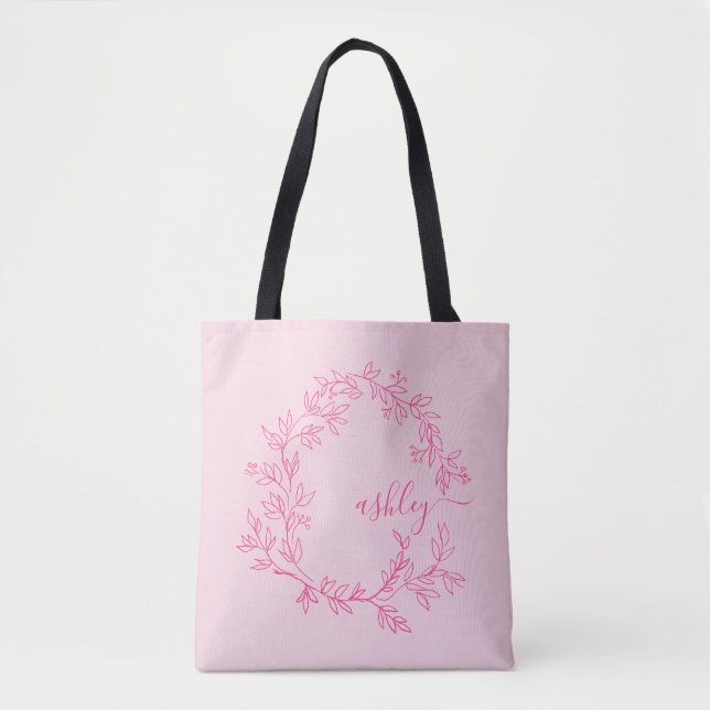 Hot Pink Modern Script Girl Monogram Name Tasche (Vorderseite)