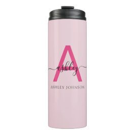 Hot Pink Modern Script Girl Monogram Name Thermosbecher