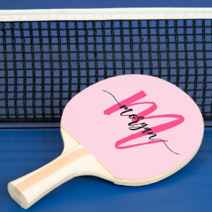 Hot Pink Modern Script Girl Monogram Name Tischtennis Schläger