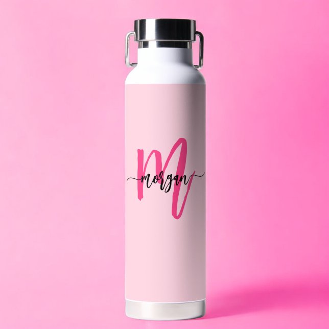 Hot Pink Modern Script Girl Monogram Name Trinkflasche (Von Creator hochgeladen)