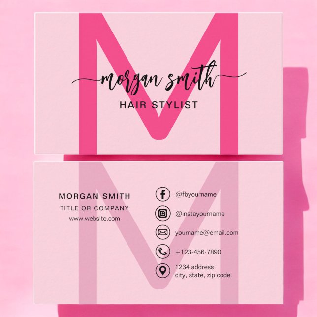 Hot Pink Modern Script Girl Monogram Name Visitenkarte (Von Creator hochgeladen)