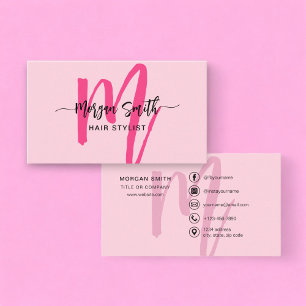 Hot Pink Modern Script Girl Monogram Name Visitenkarte