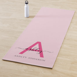 Hot Pink Modern Script Girl Monogram Name Yoga Yogamatte