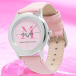 Hot Pink Modern Script Girls Monogram Name Armbanduhr<br><div class="desc">Mit unserer Hot Pink Modern Script Girls Monogram Name Watch mit Eleganz ergänzen! Dieses stilvolle Uhrwerk besticht durch ein lebendiges, heiß rosa Gesicht, das mit Ihrem Namen in einem schicken, modernen Drehbuch für ein einzigartiges, individuelles Aussehen personalisiert ist. Perfekt um jedem Outfit einen Pop Farbe hinzuzufügen, kombiniert es Mode mit...</div>