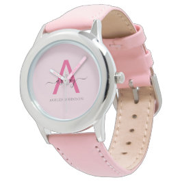 Hot Pink Modern Script Girls Monogram Name Armbanduhr