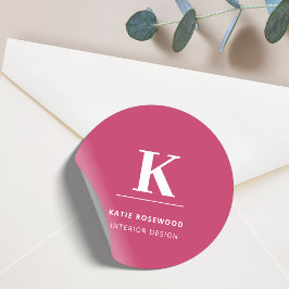 Hot Pink Modern Typografie Monogramm Runder Aufkleber