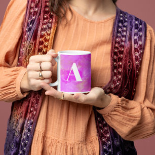 Hot Pink Modern Watercolor Girl Monogram Kaffeetasse