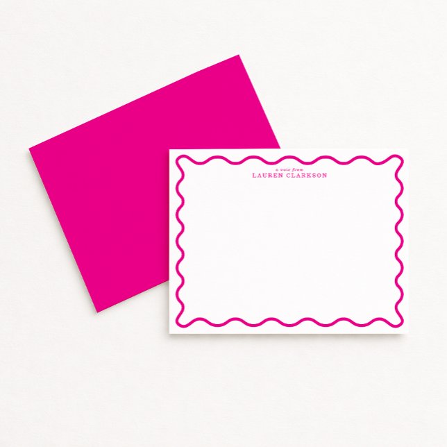 Hot Pink Modern Wavy Border Note Card Einladung (Von Creator hochgeladen)