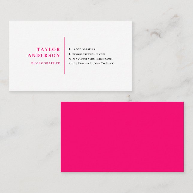 Hot Pink Moderne SerienTypografie Minimalistisch Visitenkarte (Vorne/Hinten)