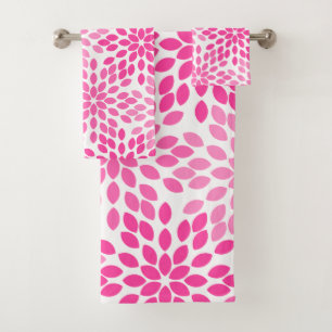 Hot Pink Modernes Blumenmuster Badhandtuch Set