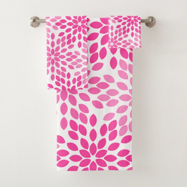 Hot Pink Modernes Blumenmuster Badhandtuch Set (Insitu)