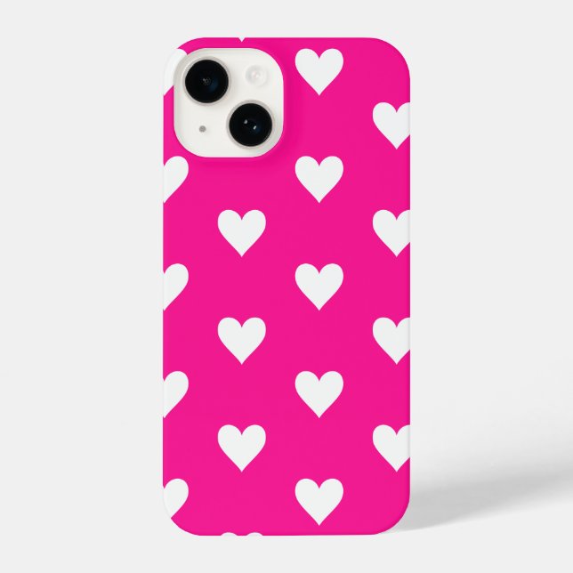 Hot Pink Modernes Herzmuster iPhone 14 Hülle (Rückseite)