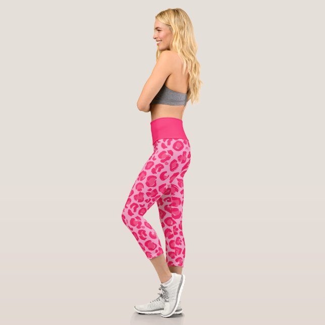 Hot Pink Modernes Leopard-Muster Capri Leggings (Links)
