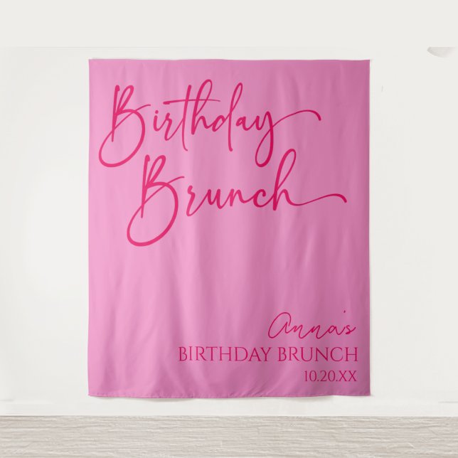 Hot Pink Modernes Minimalistisches Birthday Brunch Wandteppich (Vorderseite)