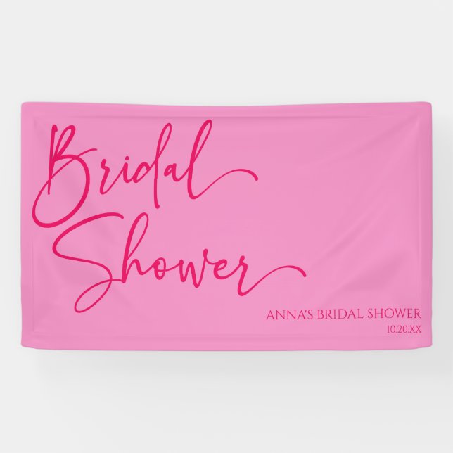 Hot Pink Modernes Minimalistisches Brautparty Banner (Horizontal)