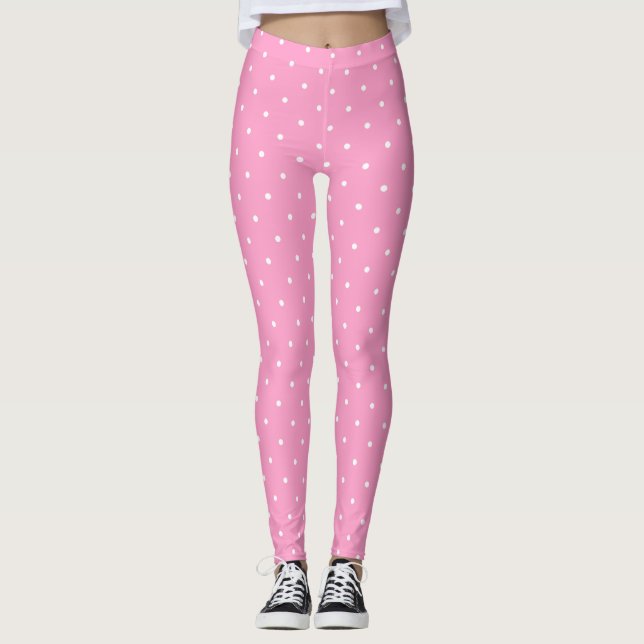 Hot Pink Modish White Circles Dots Elegant Trendy Leggings (Vorderseite)