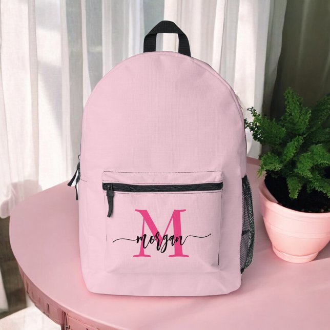 Hot Pink Monogram Girl's Back to School Bedruckter Rucksack (Von Creator hochgeladen)
