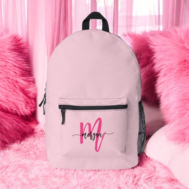 Hot Pink Monogram Girl's Back to School Bedruckter Rucksack (Von Creator hochgeladen)