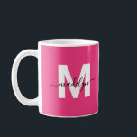 Hot Pink Monogram Kaffeetasse<br><div class="desc">Personalized Modern Glamorous Magenta Hot Pink Initial Name Monogram Coffee Mug. This stylish mug combines a modern minimalist vibe with a glamorous, personal touch, perfect for any coffee or tea lover. Featuring bold white initials on a vibrant magenta hot pink background and your name in sleek black typography, the luxury...</div>