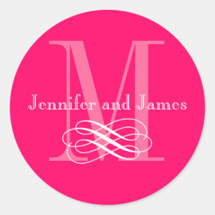 Hot-Pink-Monogram-Logo-Aufkleber für Hochzeitslogo Runder Aufkleber
