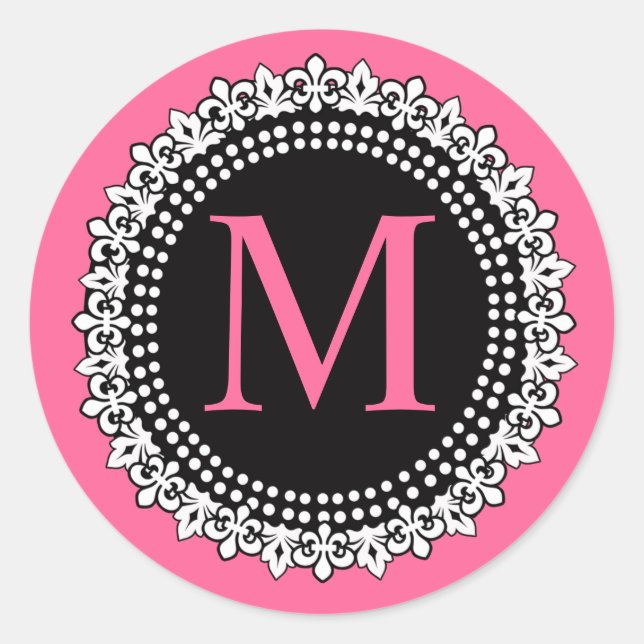 Hot Pink Monogram M Lilie Wedcker Runder Aufkleber (Vorderseite)