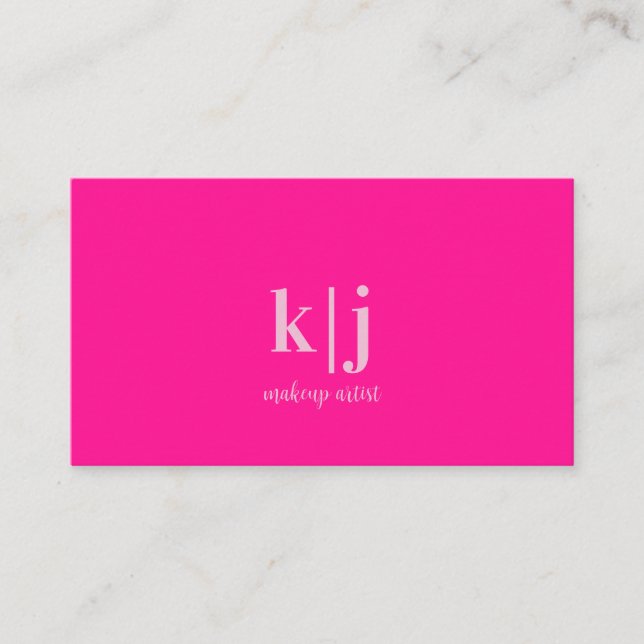 Hot Pink Monogram Makeup Artist Visitenkarte (Vorderseite)