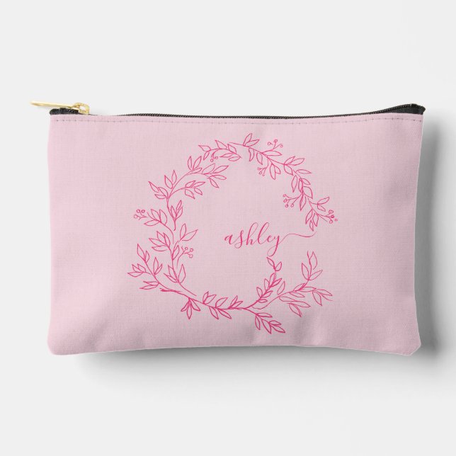 Hot Pink Monogram Name Girl's Script Zubehörtasche (Vorderseite)