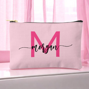 Hot Pink Monogram Name Girl's Script Zubehörtasche