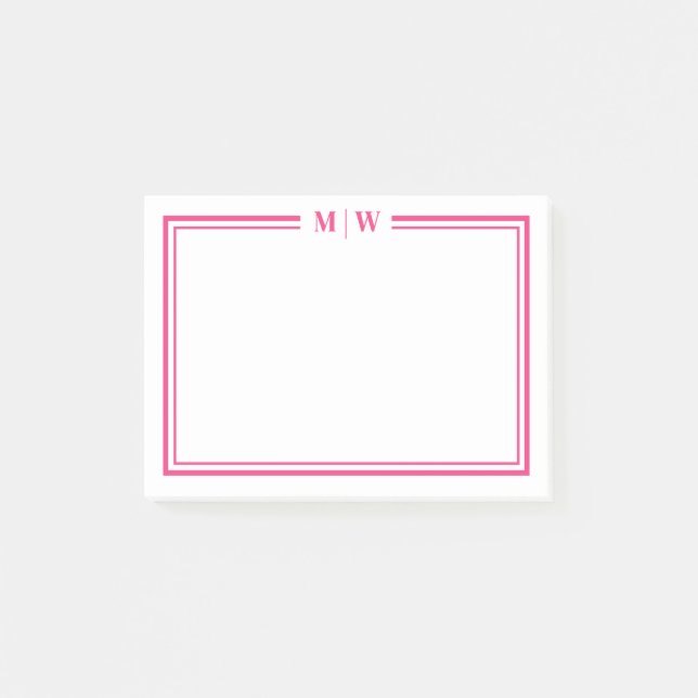 Hot Pink Monogram Post-it Klebezettel (Vorderseite)