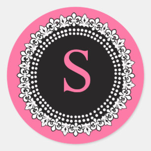 Hot Pink Monogram S Lilie Wedcker Runder Aufkleber