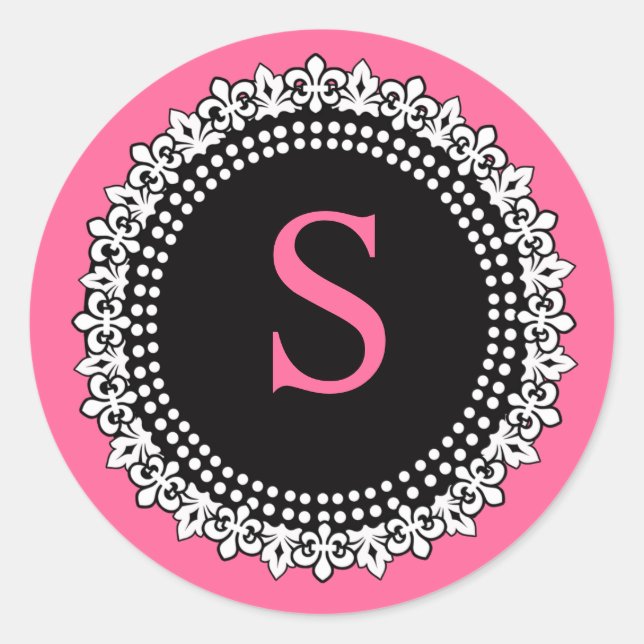 Hot Pink Monogram S Lilie Wedcker Runder Aufkleber (Vorderseite)