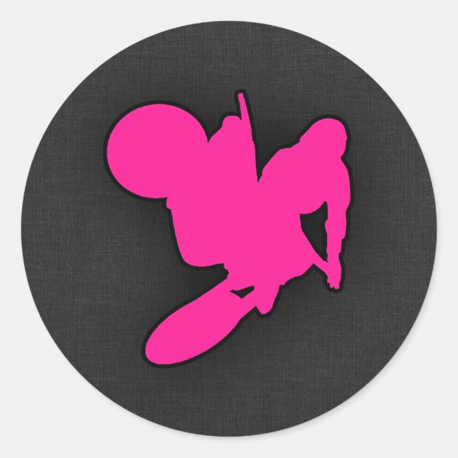 Hot Pink Motocross, Dirtbike Runder Aufkleber (Vorderseite)