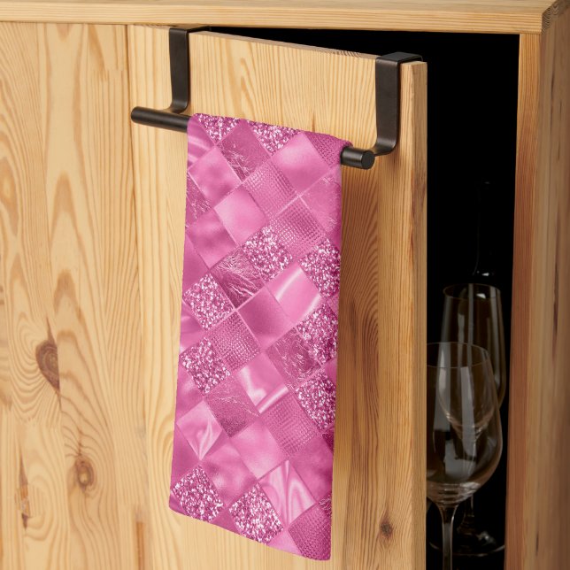 Hot Pink Multi-Texture Square Weave Muster Geschirrtuch (Drittel gefaltet)