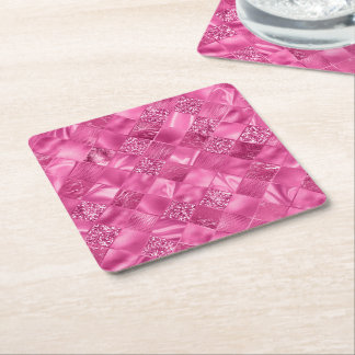 Hot Pink Multi-Texture Square Weave Muster Rechteckiger Pappuntersetzer