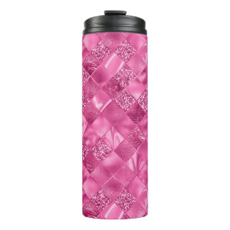 Hot Pink Multi-Texture Square Weave Muster Thermosbecher