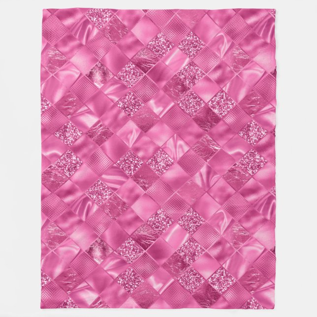 Hot Pink Multi-Texture Square Weave Pattern Fleecedecke (Vorderseite)