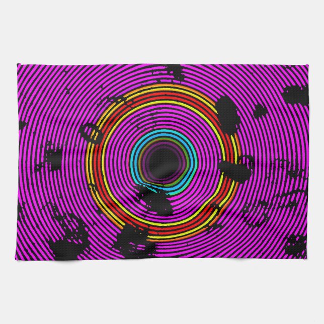 Hot Pink Multicolor Vinyl Disk Textur Muster Geschirrtuch (Horizontal)