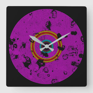 Hot Pink Multicolor Vinyl Disk Textur Muster Quadratische Wanduhr