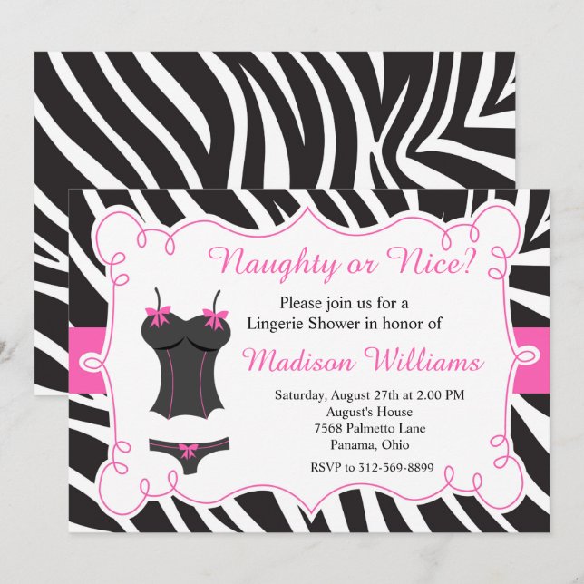 Hot Pink Naughty oder Nice Lingerie Brautparty Einladung (Vorne/Hinten)