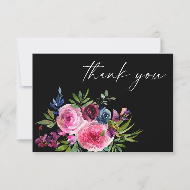 Hot Pink & Navy Blue Floral Danke Karte V3 Blac (Vorderseite)