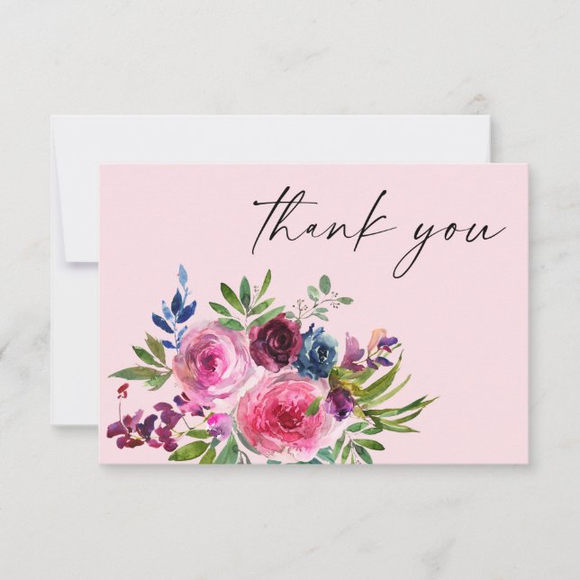 Hot Pink & Navy Blue Floral Danke Karte V3 Rosa (Vorderseite)