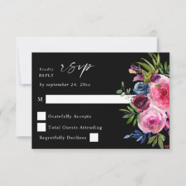Hot Pink & Navy Blue Floral Nr. Mahlzeit V3 Schwar RSVP Karte