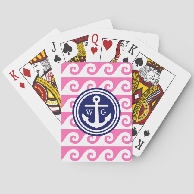 Hot Pink Navy Blue Whisor griechische Schlüsselwel Spielkarten (Rückseite)